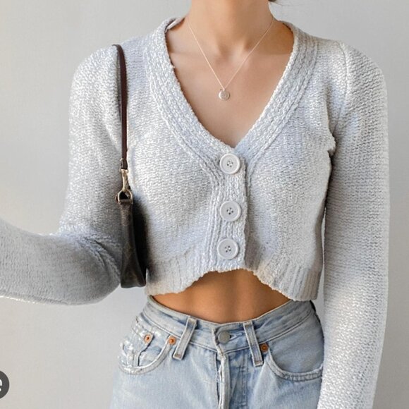 Urban Outfitters Sweaters - Urban Outfitters Dina Chenille Cropped Grey Cardigan Sweater
